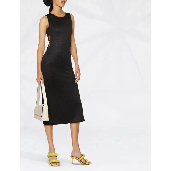 SANDRO Magda cut-out Satin Midi Black Dress NWT - Picture 7 of 11